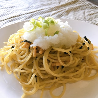 海苔茶漬けの素で絶品 和風パスタ 大根おろし添え